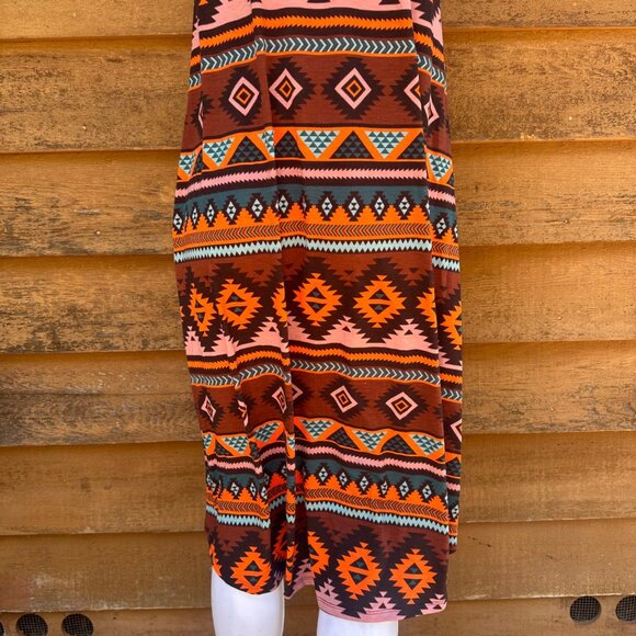 Lularoe Aztec Tribal Print Midi Dress Short Sleeve Made With Stretch Fabric Mult - Picture 8 of 9